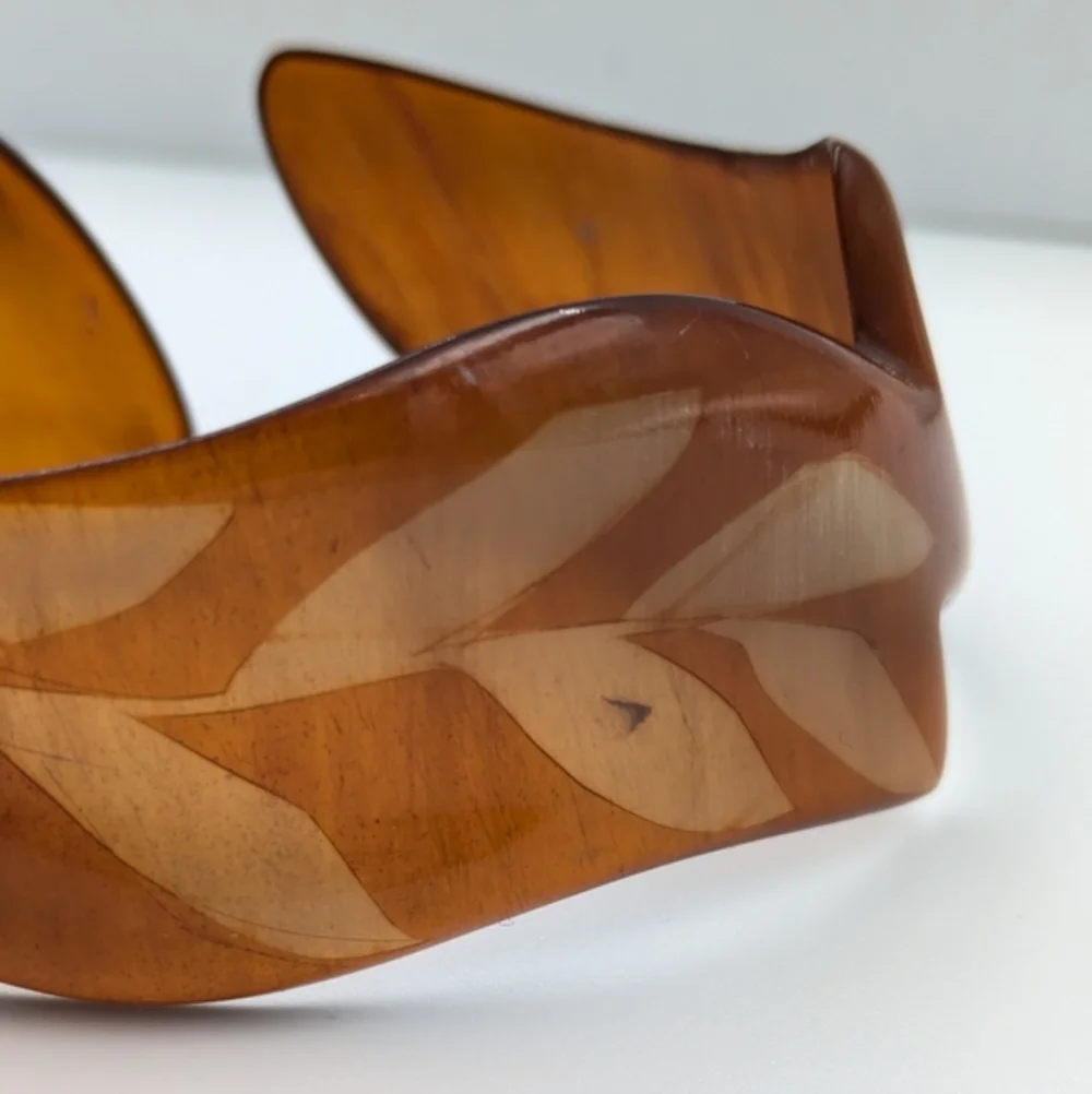 Vintage stunning brown bangle cuff bracelet with leaf pattern - Picture 5 of 7